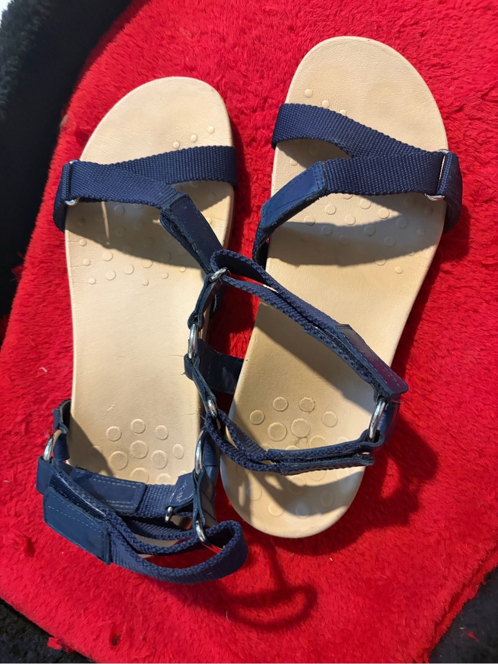 Vionic Navy Blue Strappy Sandals with Tan Footbed
